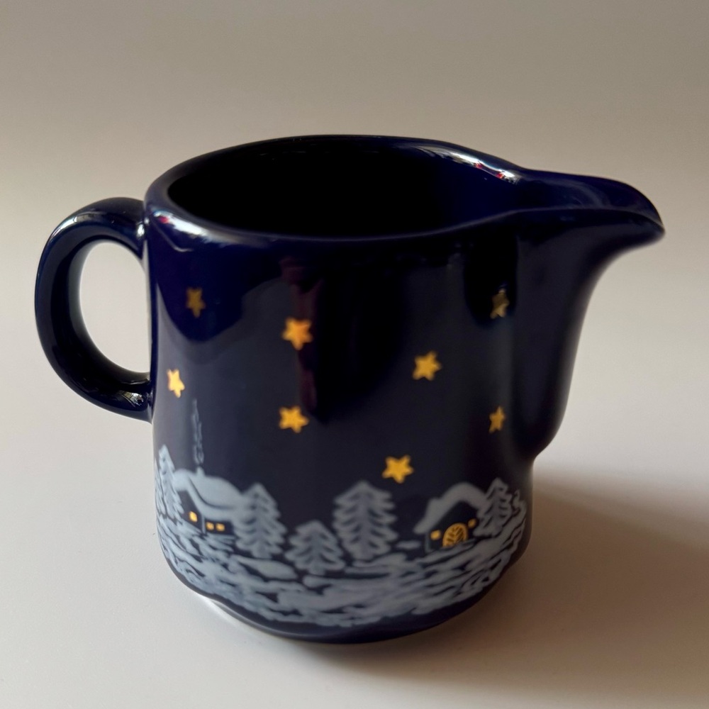 WAECHTERSBACH Winter Dreams Coffee Creamer Snow Gold Stars Winter Cobalt Blue